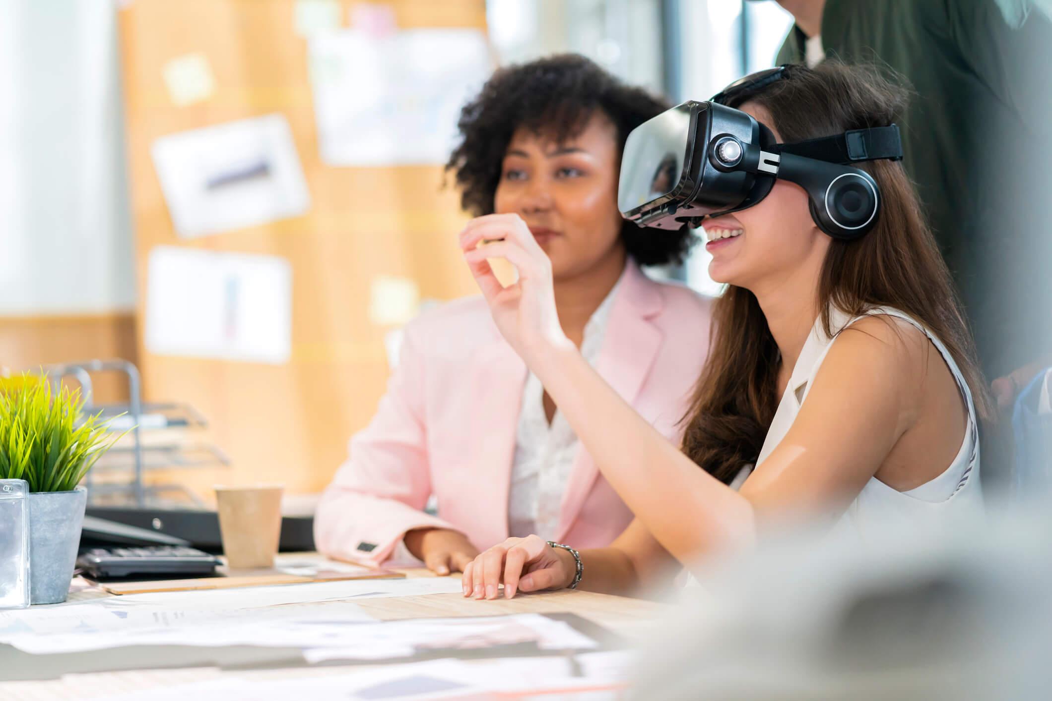 Young person using VR in the workplace